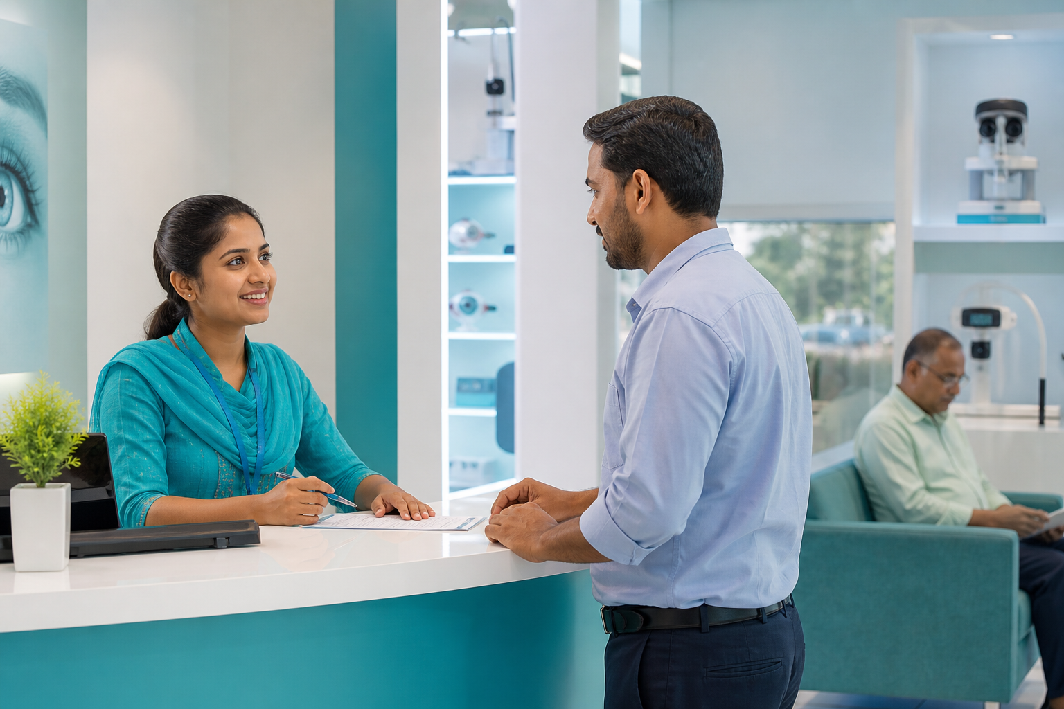 Bangladeshi patient at eye hospital reception